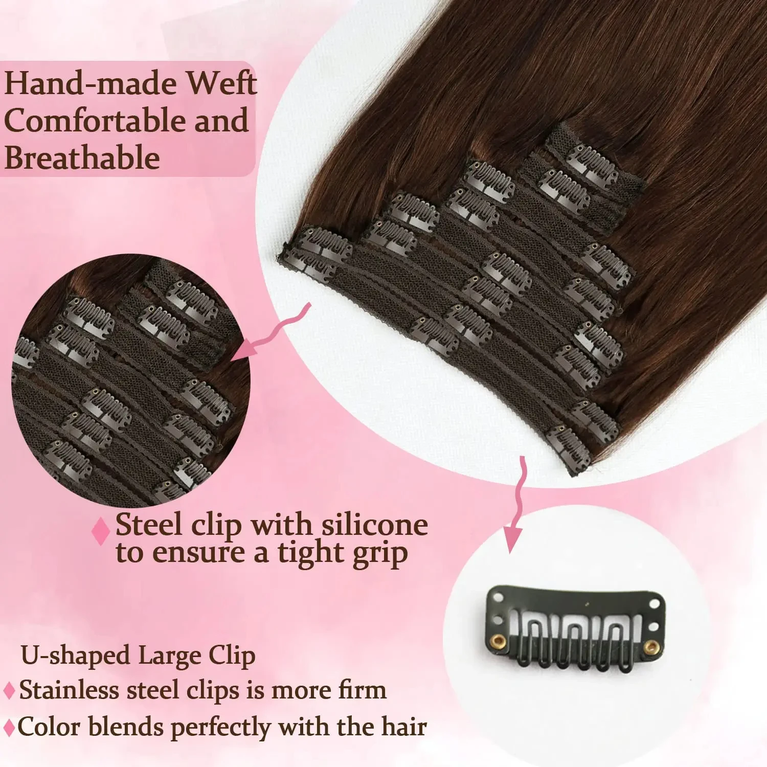 Extensiones de cabello Natural con Clip, cabello humano Real, marrón Chocolate, n. ° 4