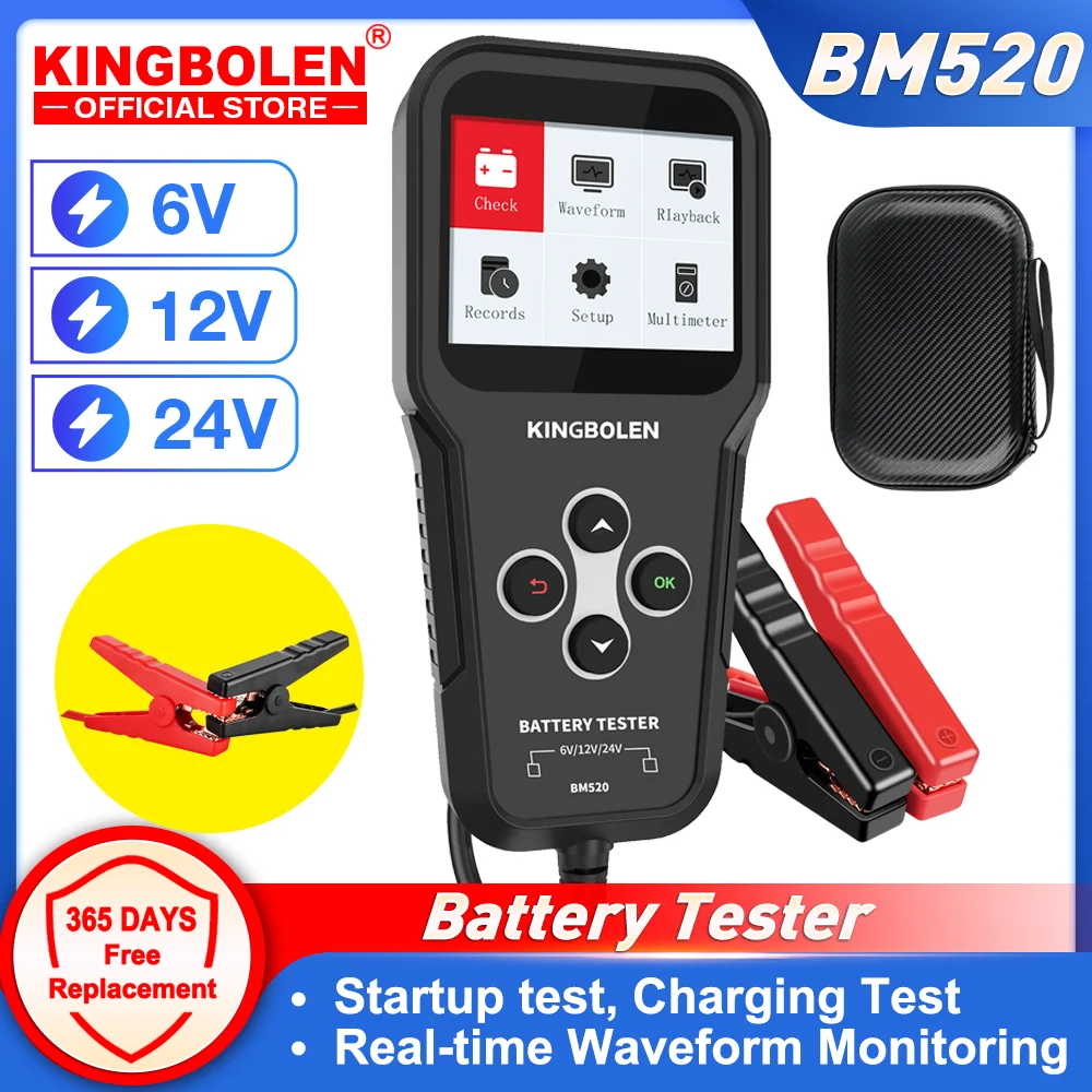 KINGBOLEN BM520 6V 12V 24V Car Battery Tester Truck Battery System Test Tool 12 Volts Battery Analyzer Cranking Test PK KW600