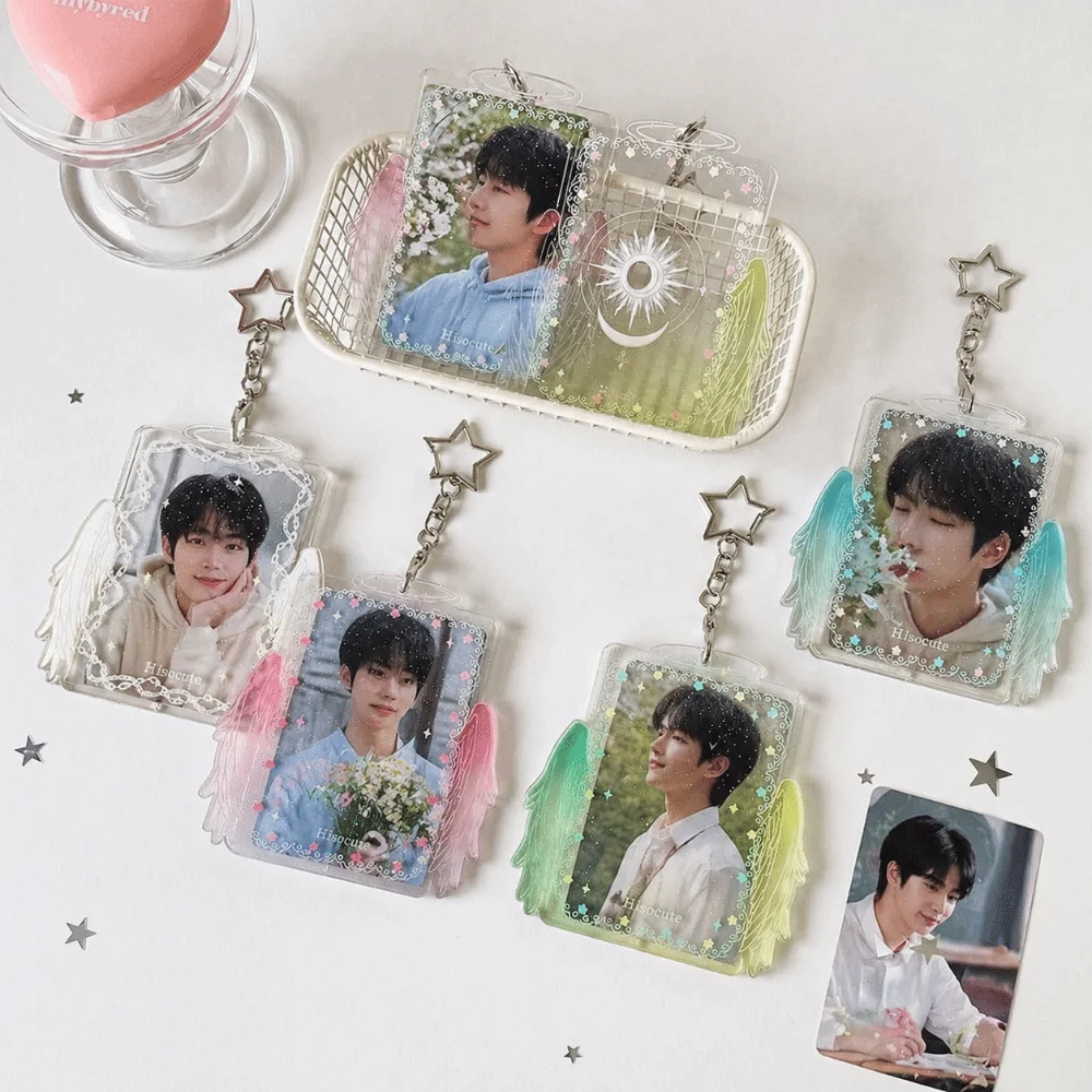 INS Style 3 Inch Card Holder Colorful Clear Acrylic Kpop Photocards Holder Angel Wings ID Card Cover