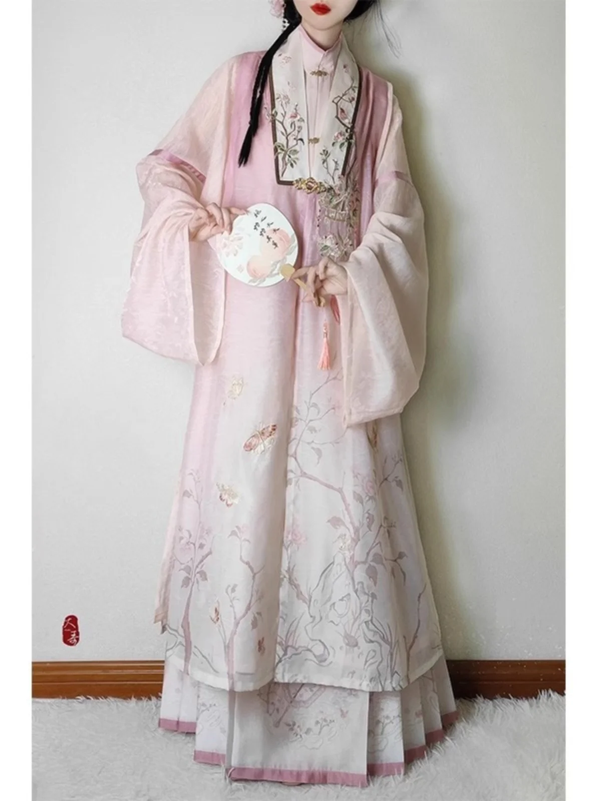

Embroidered Ming Dynasty Hanfu Women's Long Shirt Ma Face Skirt Daily Lolita Set Stand Collar Qipao Style Traditional Chinese...