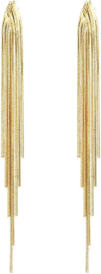 

Gold Long Dangle Drop Earrings for Woman,Punk Sleek Metal Chain Tassel Earrings 70s/80s Disco Outfits Accessories Jewelry