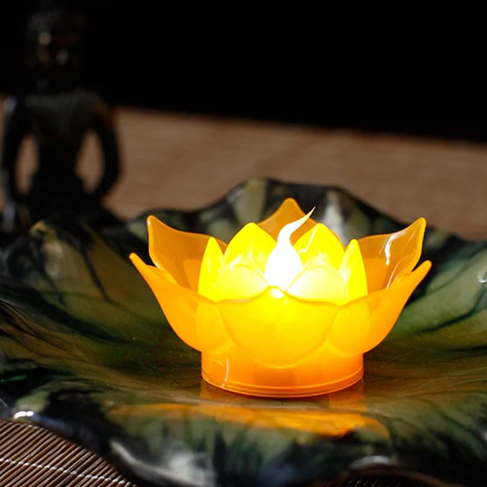 

2 Pcs Electronic Lotus Lamp Shaped Buddha LED Night Lights Wedding Vivid Lantern