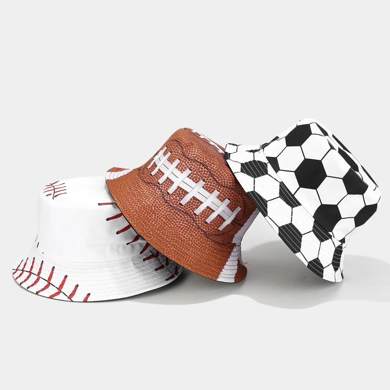 Sports Ball Print Bucket Hat Football Basketball Casual Sun Cap