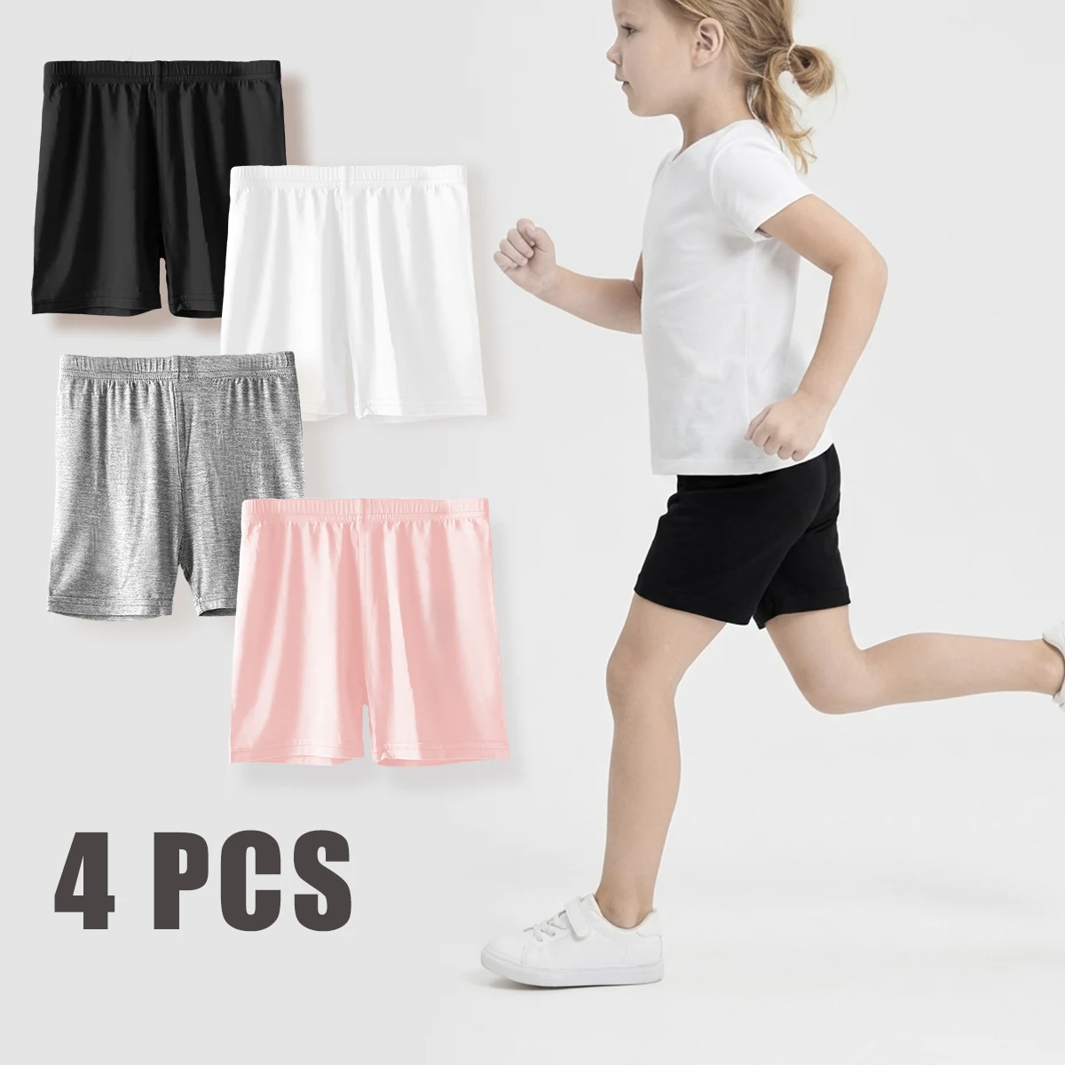 4 PCS Girls' Shorts Tights Children's Anti-Sheer 3/4 Shorts - For Girls, Boys & Toddlers, High Elasticity & Solid Color