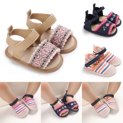 Sandalias de verano para niñas, zapatos planos bordados de punto, suela suave, primeros pasos, 0 a 18 meses