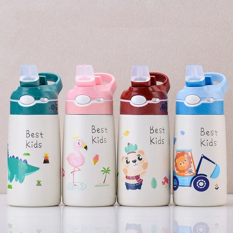 

400ML Kid Thermos Cup Water Bottle Cartoon Animal Thermos Mug Baby Duck Billed Straw Stainless Steel Vacuum Flask Thermos Bottle