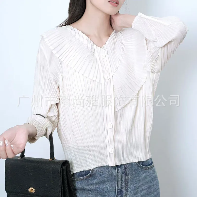 Koszula Miyake Folds 2026 Wiosna Nowy Francuski Styl Luźna Koszula Damska z Charakterem Plisowana Elegancka Wygodna Koszula z Włókna