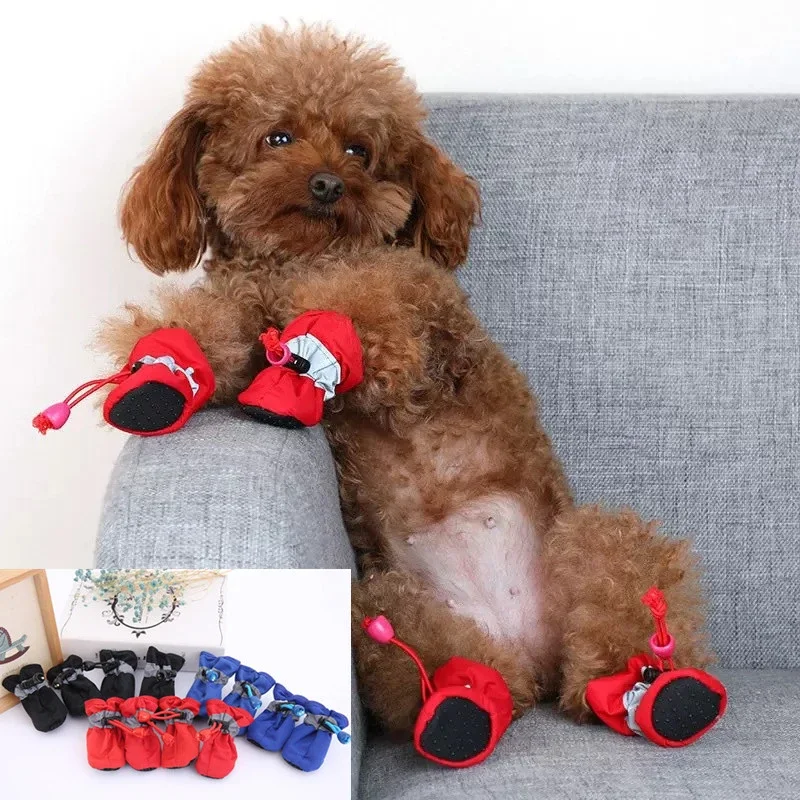 

Hot Sale 4pcs/set Waterproof Pet Dog Shoes Chihuahua Anti-slip Rain Boots Footwear for Small Cats Dogs Puppy Dog Pet Booties