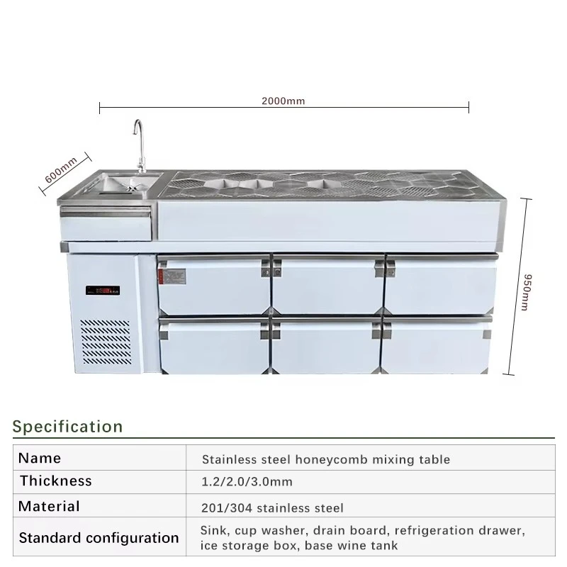 Commercial Bar Honeycomb Bartender Special Cocktail Stainless Steel Bar Counter Refrigerator Drawer Console