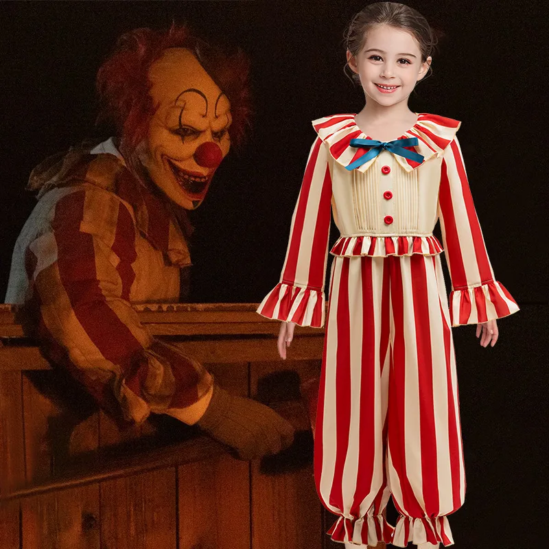 

Girls Halloween Purim Carnival Cosplay Clown Costume Party Dress Disguise Stage Jumpsuit Horror Role Playing Suit