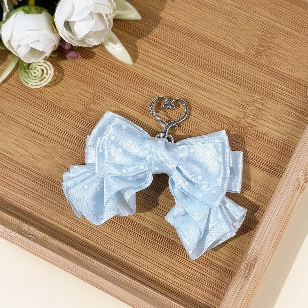 Satin Ribbon Polka Dot Bow Keychain Polka Dot Sweet Vintage Style Satin Ribbon Bag Pendant Bow Handbag Decoration