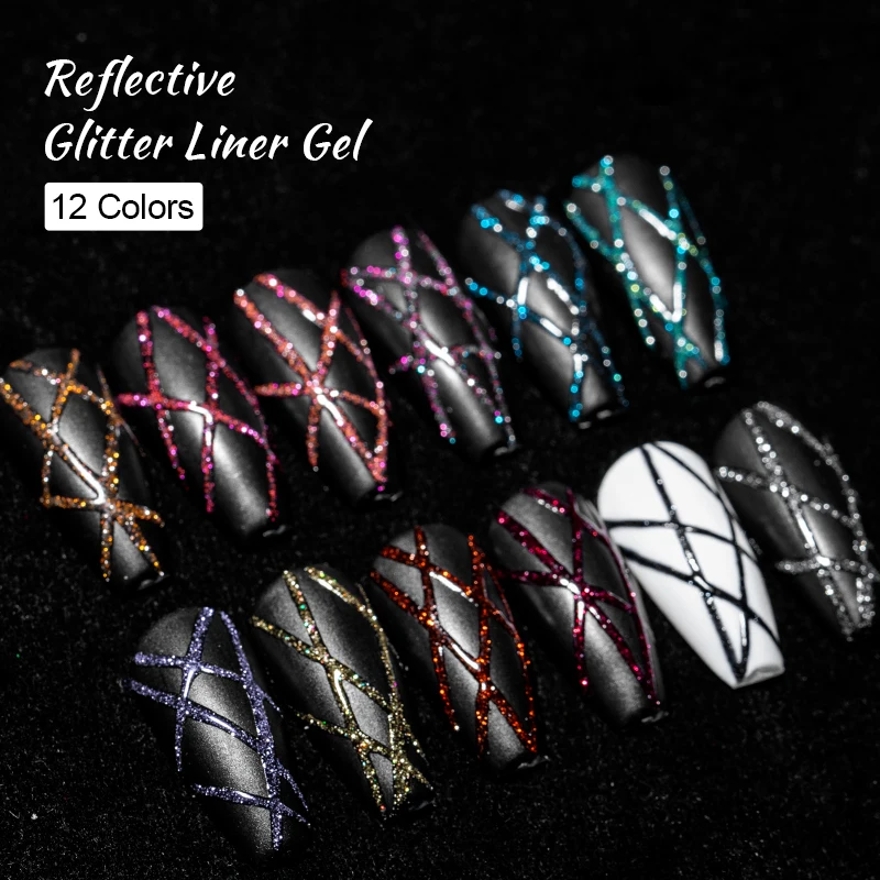 Set de 2/4/6 Piezas de Gel Liner con Glitter Reflectante, Líneas, Graffiti, Rayas, Diseño Francés DIY 6
