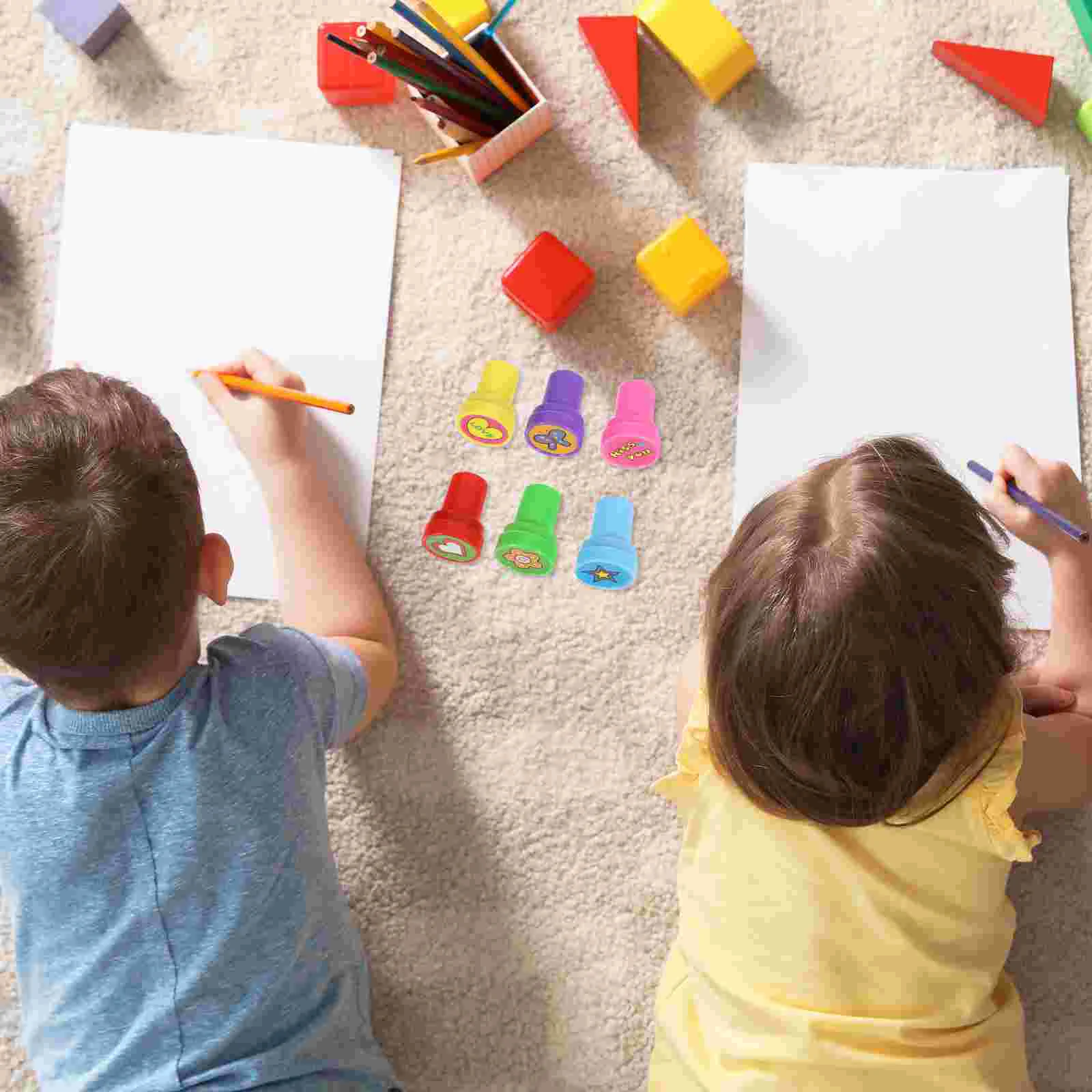 24 Pcs Cartoon Stamp Plastic Stamps for Toddlers Handmade Craft Floral Kids Ink Toy Butterfly Flower