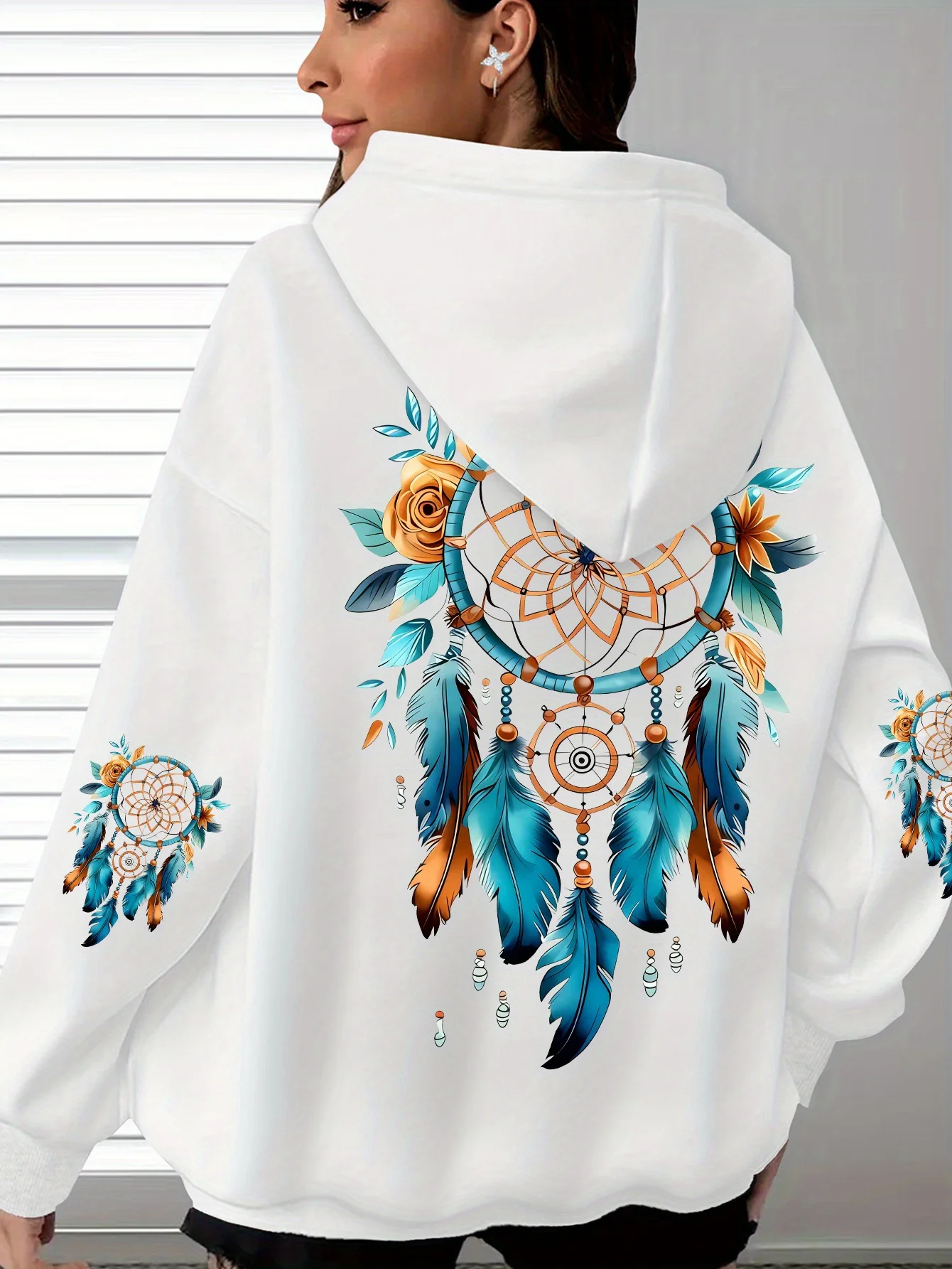 Retro Hoodie Back Long Sleeve Printed Long Sleeve Pocket Hoodie Cute Casual Fashion Natural Camping Plush Sweatshirt
