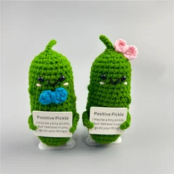 Handmade Emotional Support Pickle Crochet Smiley Sour Cucumber Knitted Pickle with Positive Quote Cheer up Gift Crochet Decor