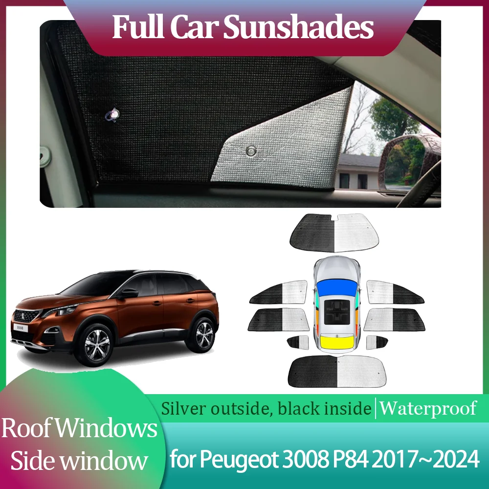 Car Sunshades for Peugeot 3008 P84 Hybrid4 2017~2024 Side Windshield Curtain Roof Windows Sun Visor Sunroof Cover Accessories