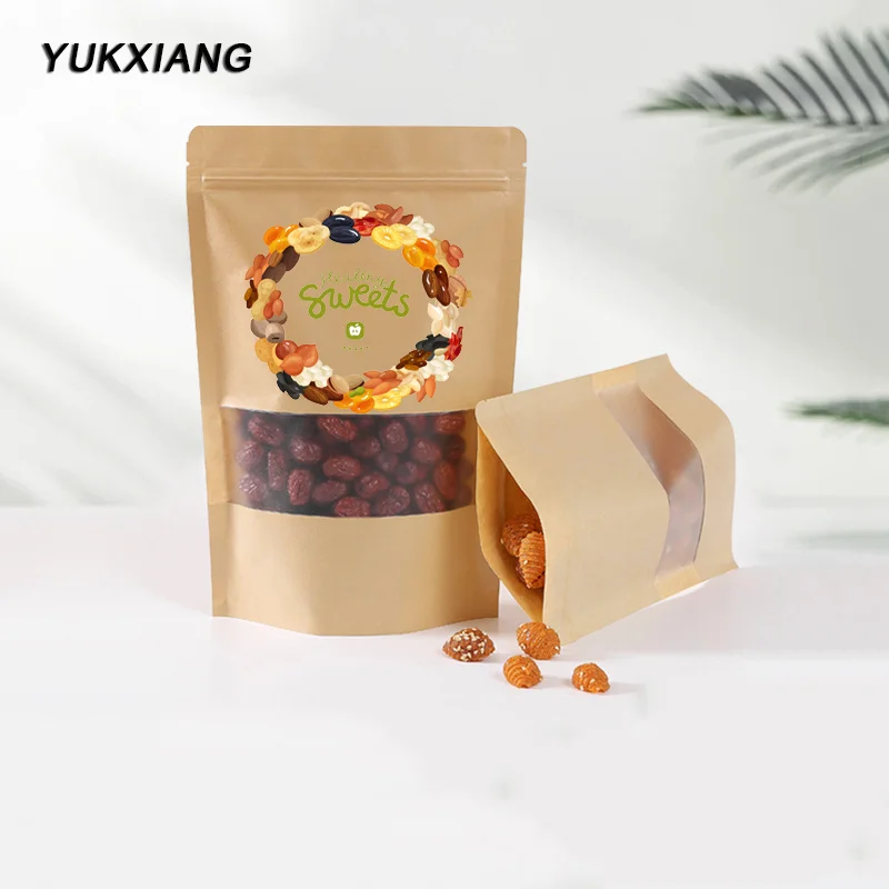Custom logo Packing Zip lock Kraft Paper Window Bag Dried Food Fruit Tea packaging Pouches Zipper Self Sealing Bags