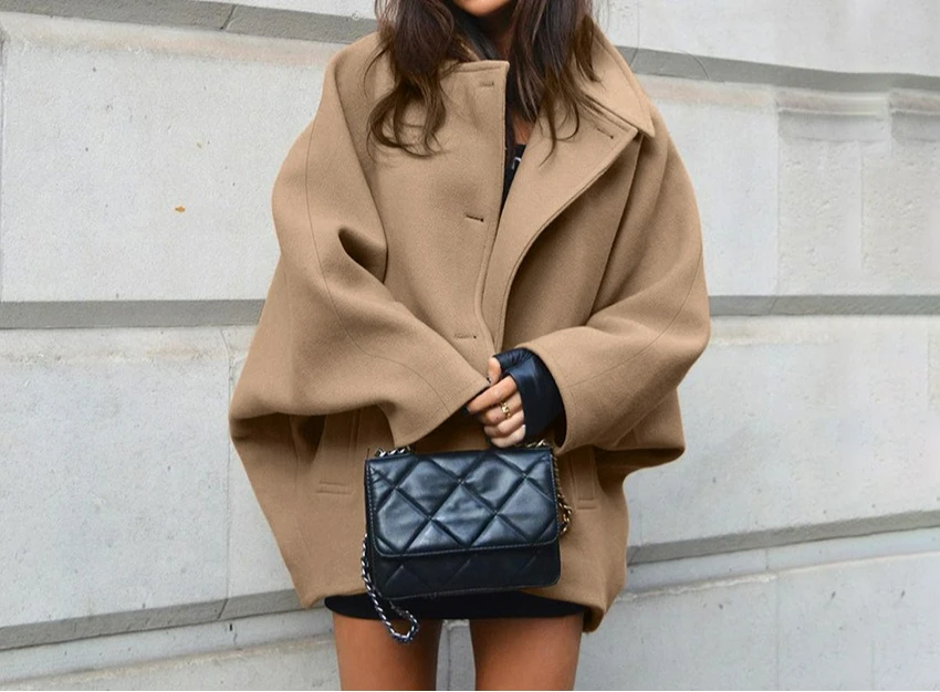 

2025 Autumn Fashion High-End Brown Woolen Lapel Cardigan Coat Simple Commuter Women's Wear