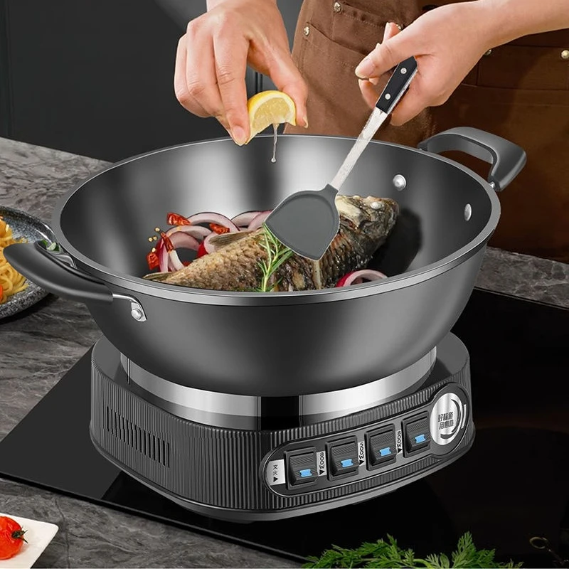 Electric wok cast iron, uncoated, non-stick, good things to share, highly recommended
