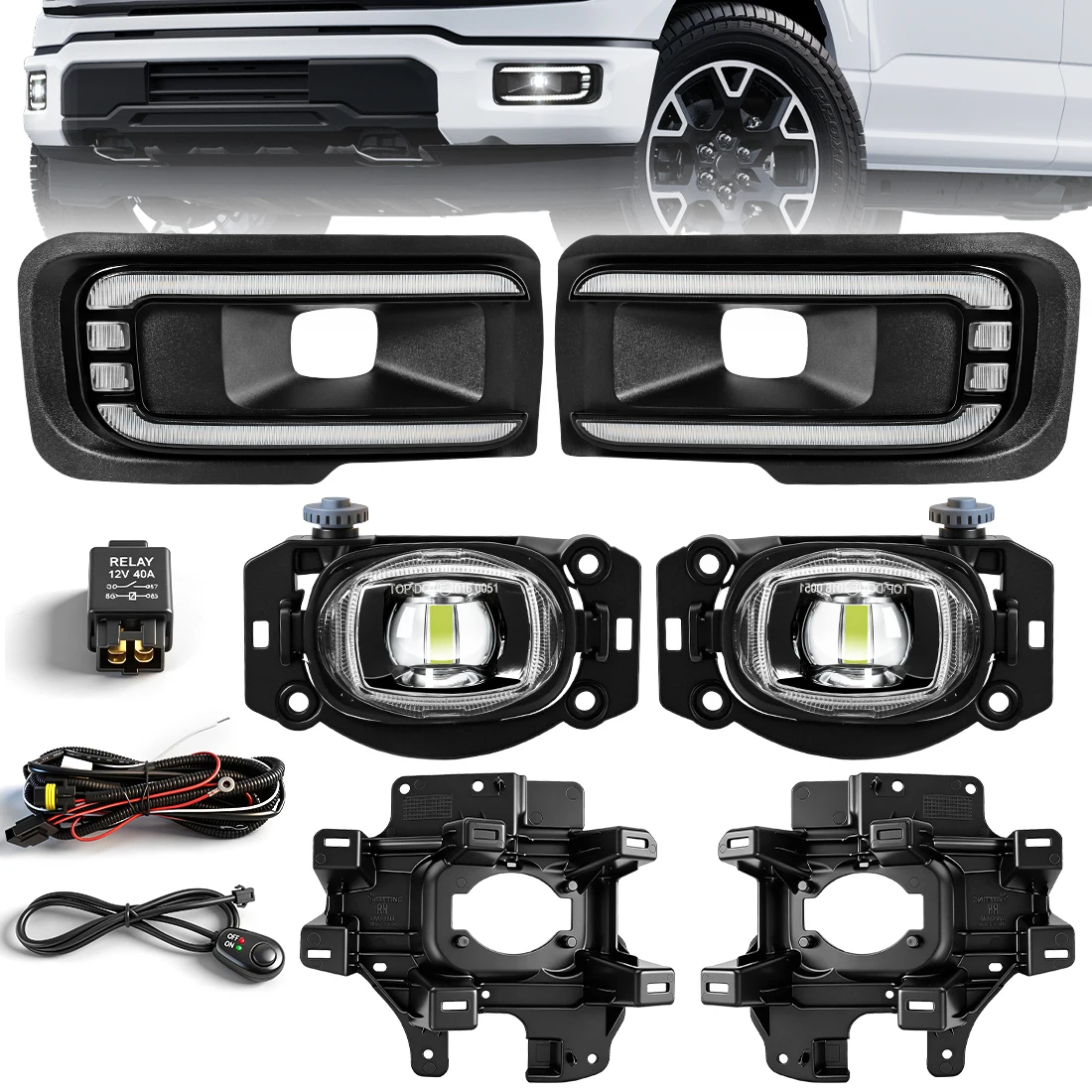 LED DRL Fog Lamp Kit For Ford F150 2024 2025 STX XL XLT Daytime Running Light Fog Lamp Assmebly DRL Turn Signal Driving Lamp 12V