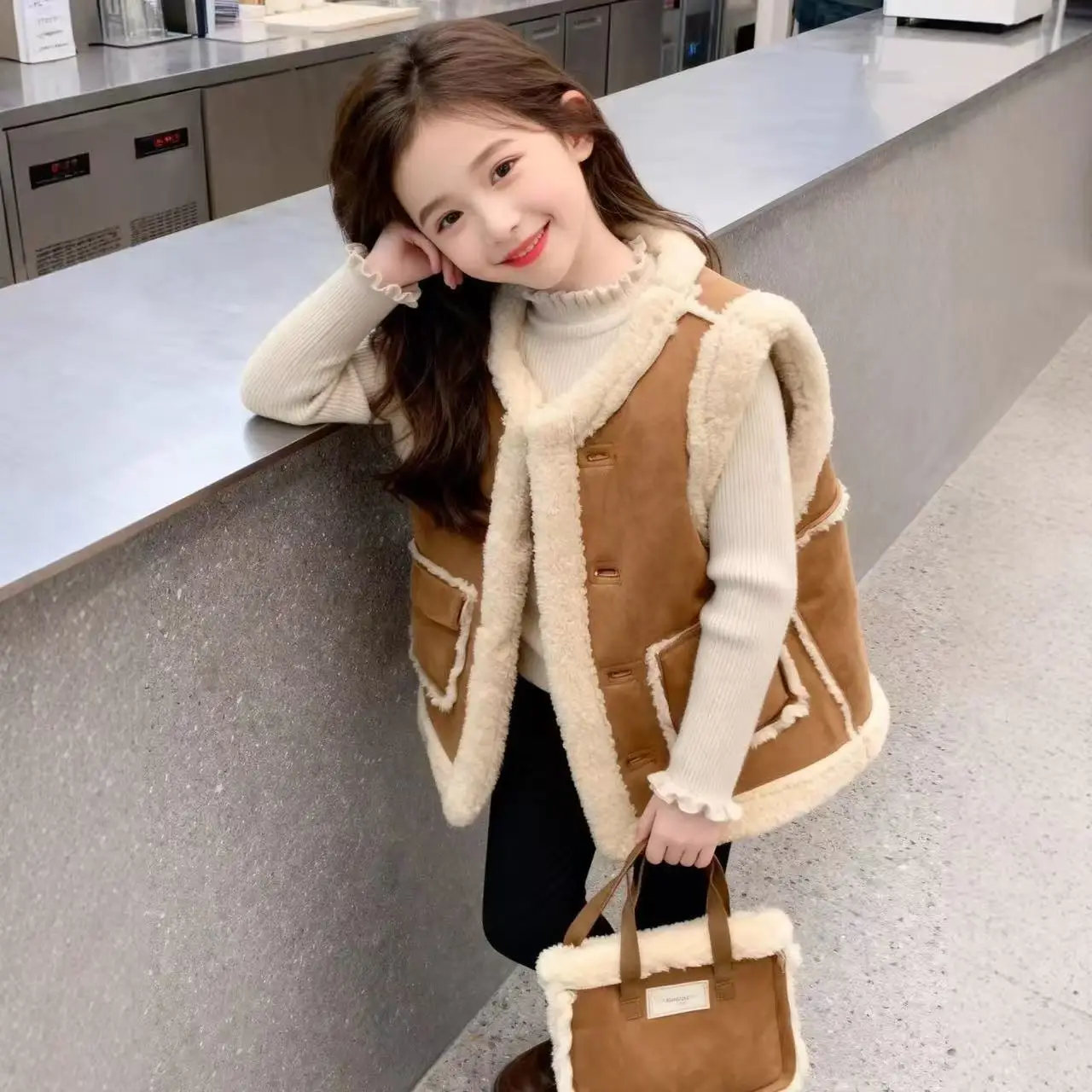 2026 New Arrival Fleece-Lined Waistcoat Warm-Weather Jacket Vest Children's Waistcoat Thickened Reversible Shearling Waistcoat