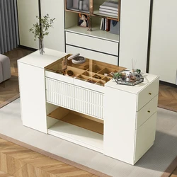 Modern Luxury Multi-Functional Island Vanity Dresser and Storage Cabinet with Glass Tabletop, Display Shelf,6 Drawers for Walk-i