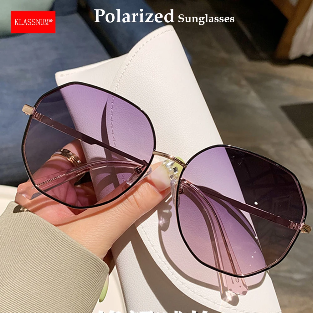 KLASSNUM Women Polarized Metal Sunglasses Anti UV400 Glare Irregular Square Sun Glasses Trendy Luxury Brand Designer Eyepiece