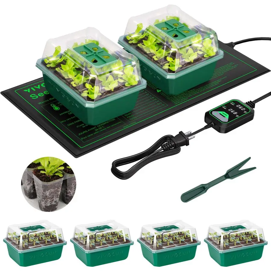 

Набор из 6 лотков для рассады с тепловой подушкой 10x20.75, саморегулирующимся двухканальным цифровым терморегулятором, на 72 ячейки для семян