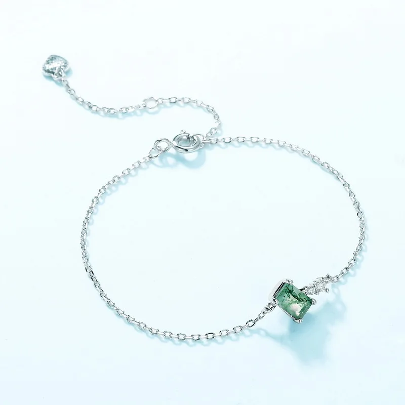 

Браслет из стерлингового серебра 925 пробы с драгоценными камнями для женщин, натуральный драгоценный камень, мох, агат, обручальный свадебный браслет для подарков на вечеринку