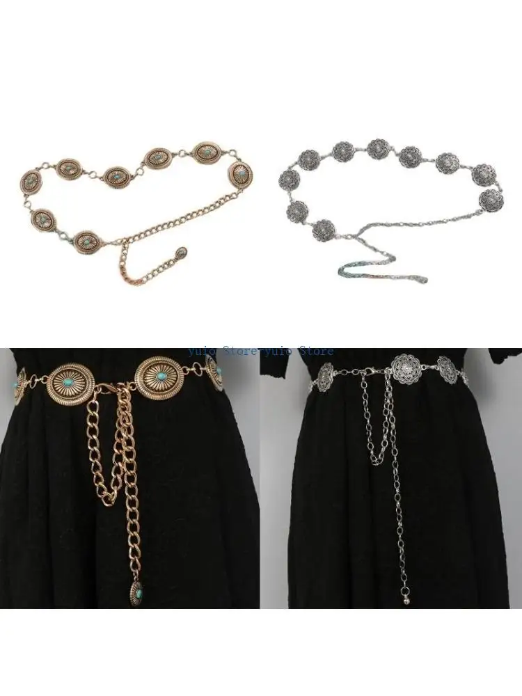 

X7XB Western Turquoise Belt Western Chain Chain Belt For Women Waist Chain Belt Belly Chain For Dress Turquoise Waist Chain