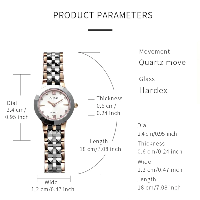 OUPAI круглые женские кварцевые часы из нержавеющей стали, повседневные маленькие и изысканные женские часы со шкалой со стразами