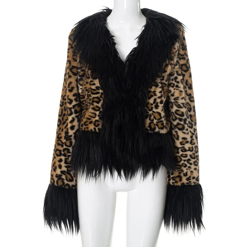 Leopard Print Pelz Dicken Mantel für Frauen Hot Girl 2024 Neue Herbst Langarm V-ausschnitt Sexy Strickjacke Party Prominente Stil