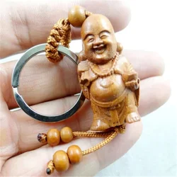 Natural mahogany three-dimensional engraving Buddha wood keychain realistic key ring jewelry gift for men and women 1pc