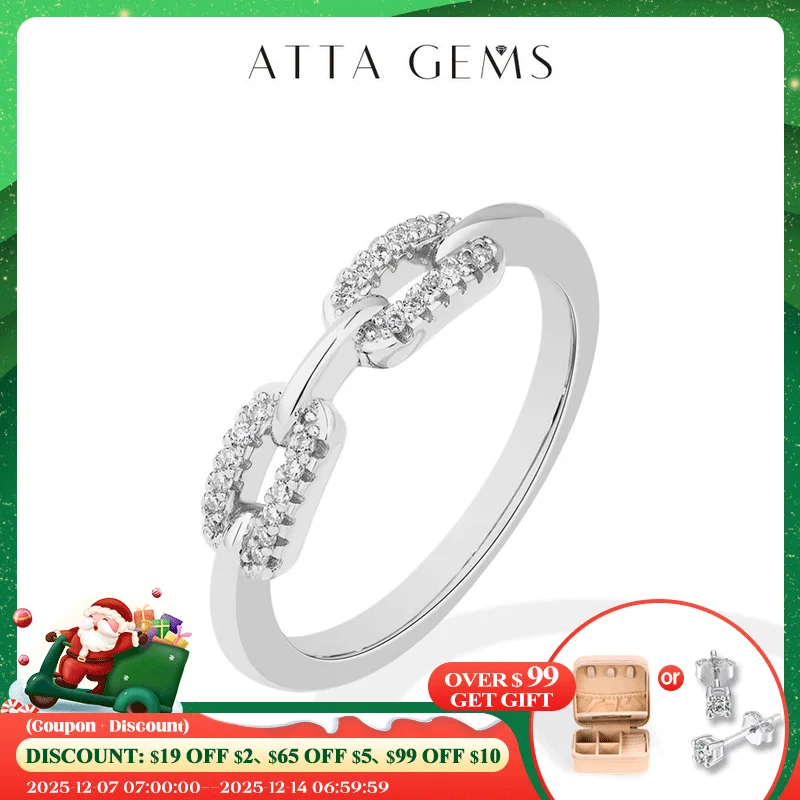 

ATTAGEMS 925 Sterling Silver Cuba Link Ring for Women Men DVVS1 Round Cut Moissanite Hollow Design for Unisex Party Fine Jewelry