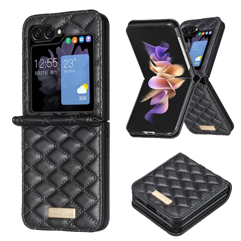 For Samsung Galaxy Z Flip5 Z Flip4 Z Flip3 Magnetic Flip Z Flip 5 4 3 Cover Wallet Small Fragrance Checkered Flip Leather Case