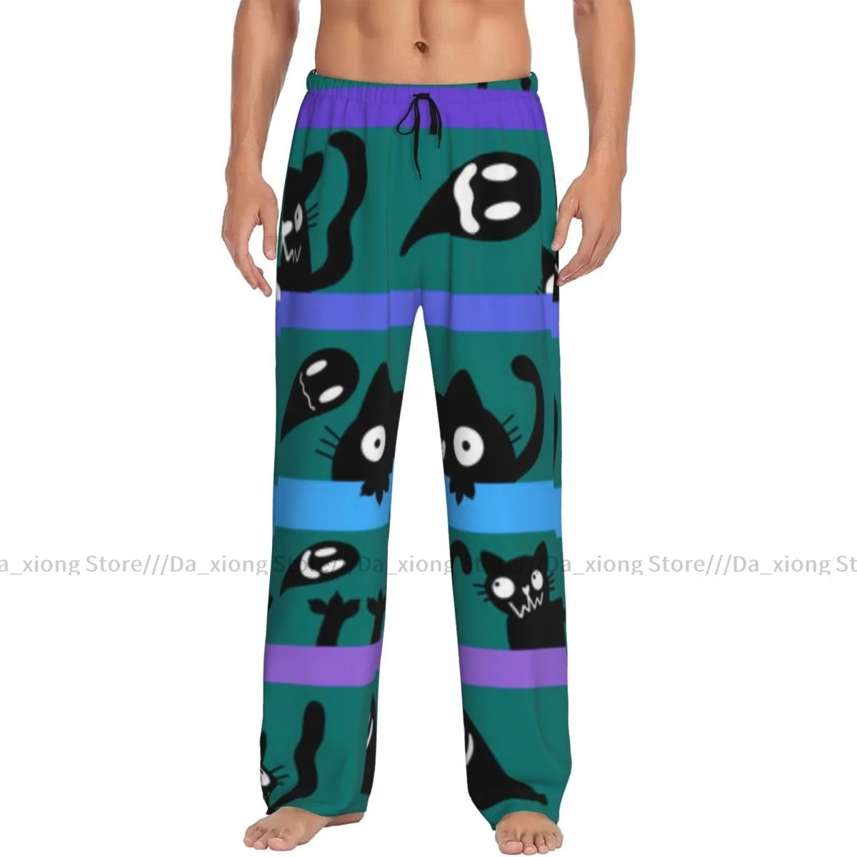 Men Sleep Bottoms Male Lounge Trousers Men's Halloween Cats Monsters Pattern Pajama Pants