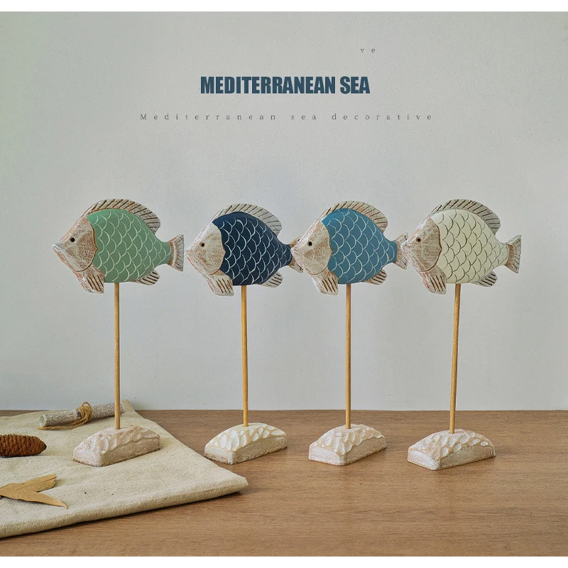 Ocean Wind Wooden Standing Fish Figurine Home Decor Yearly Abundance Desk Craft Handmade Creative