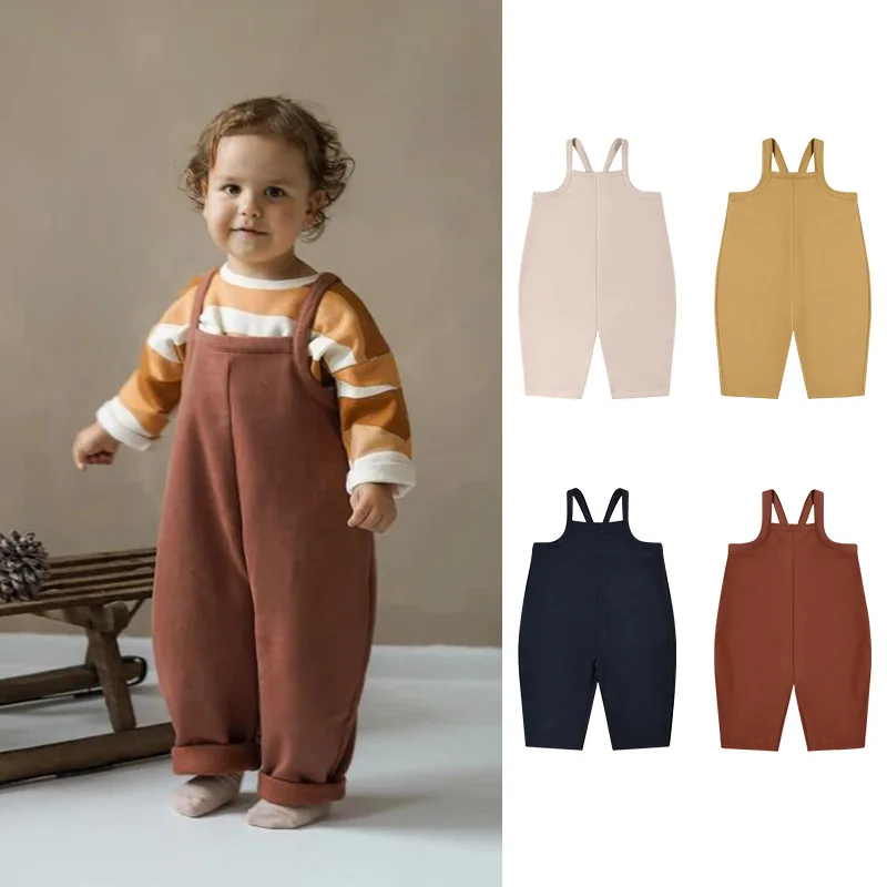 Toddler Baby Pants Spanish Kids Jumpsuits Spring Autumn Models High Waist Suspenders Cropped Trousers Solid Baby Clothing