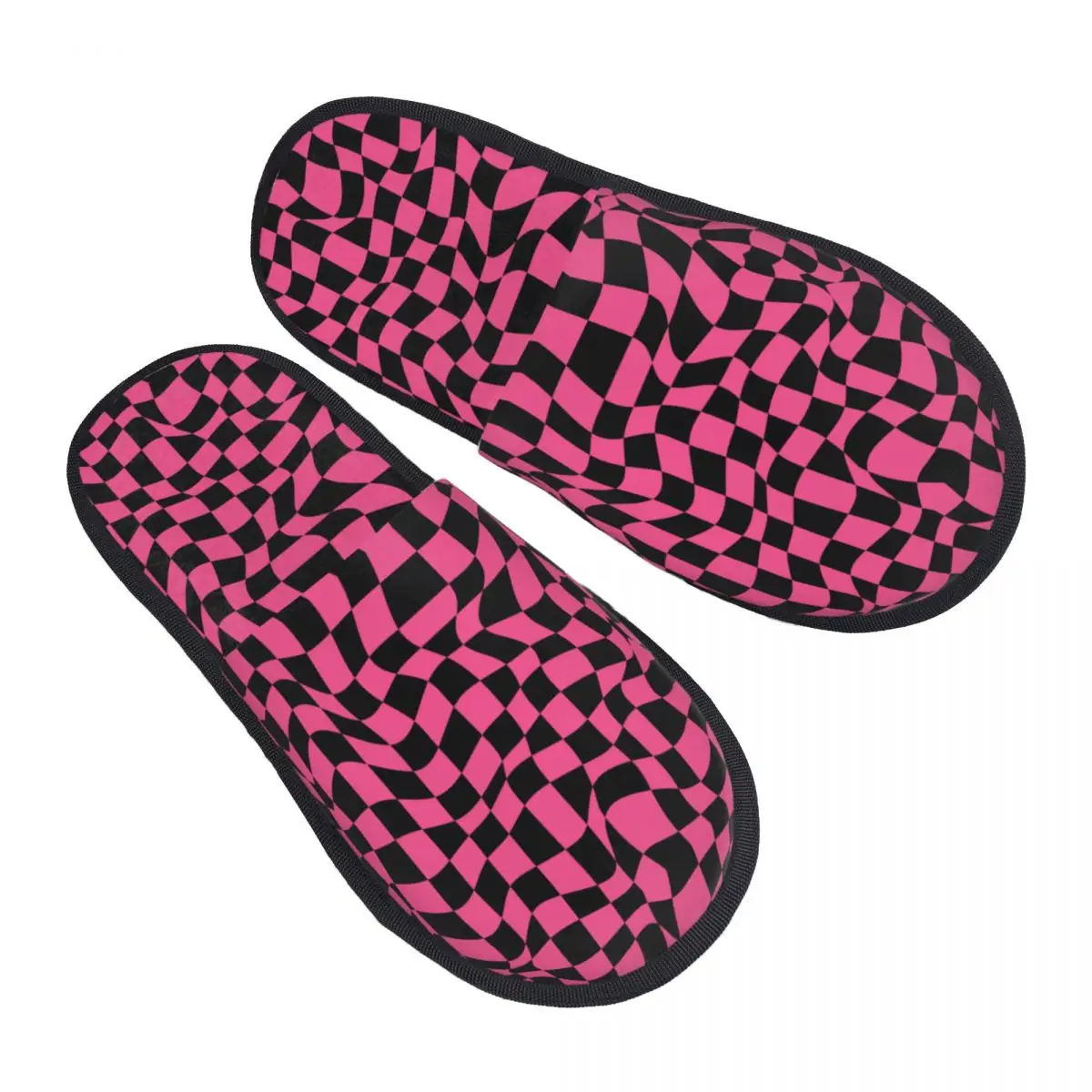 Custom Glamour Pink Trendy Y2k Checkered Pattern Soft Memory Foam House Slippers Women Cozy Warm Anti-Skid Slipper