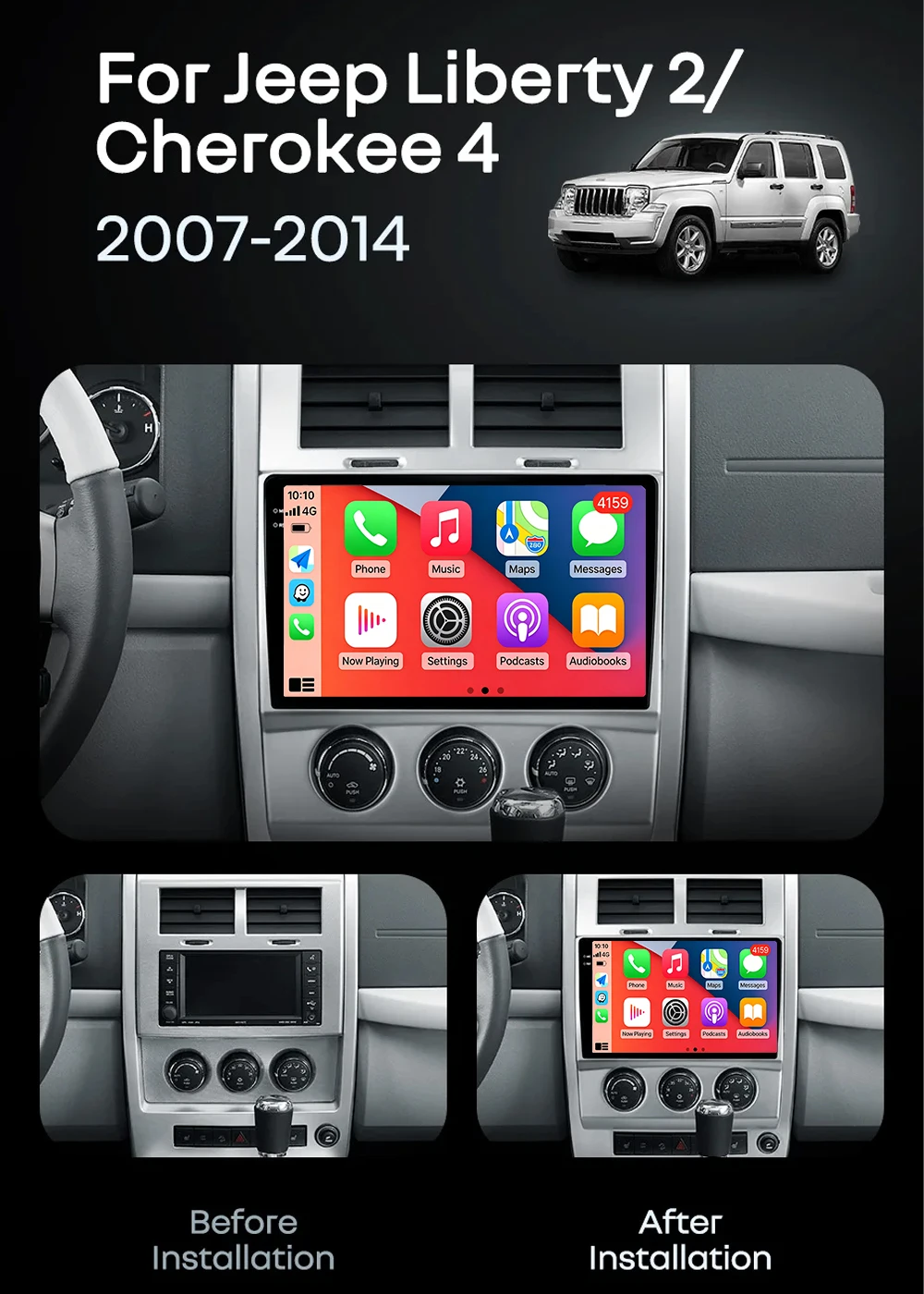 Android 16 Carplay+Auto For Jeep Cherokee KK Liberty 2007 - 2012 Car Radio Multimedia Video Player Navigation GPS 4G Autoradio