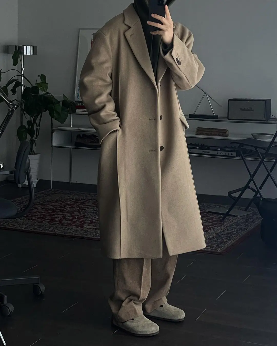 

Loose Long Woolen Coat Collar Winter Jaet Korean Sle Versatile Banana Blue Earth Color Men's Faion Medium-Length Coat