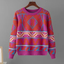 2024 Jacquard Knitted Long Sleeve Womens Oversized Sweaters Autumn Wintr 2023 Harajuku Fashion Jumper Ladies Y2K Casual Pullover