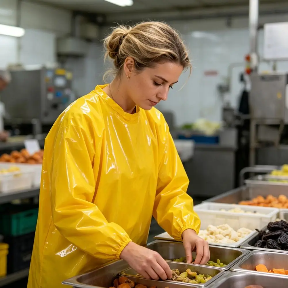 Protective Coveralls for Food Processing Waterproof Long Sleeve Apron Food-grade Tpu Protective Smock Oil Resistant for Cooking