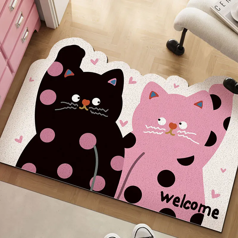 Cute Cats Door Entrance Mat, PVC Silk Loop Carpet, Home Entry, Porch Doormat, Non-slip Dust Mat, Foot Pad Rugs