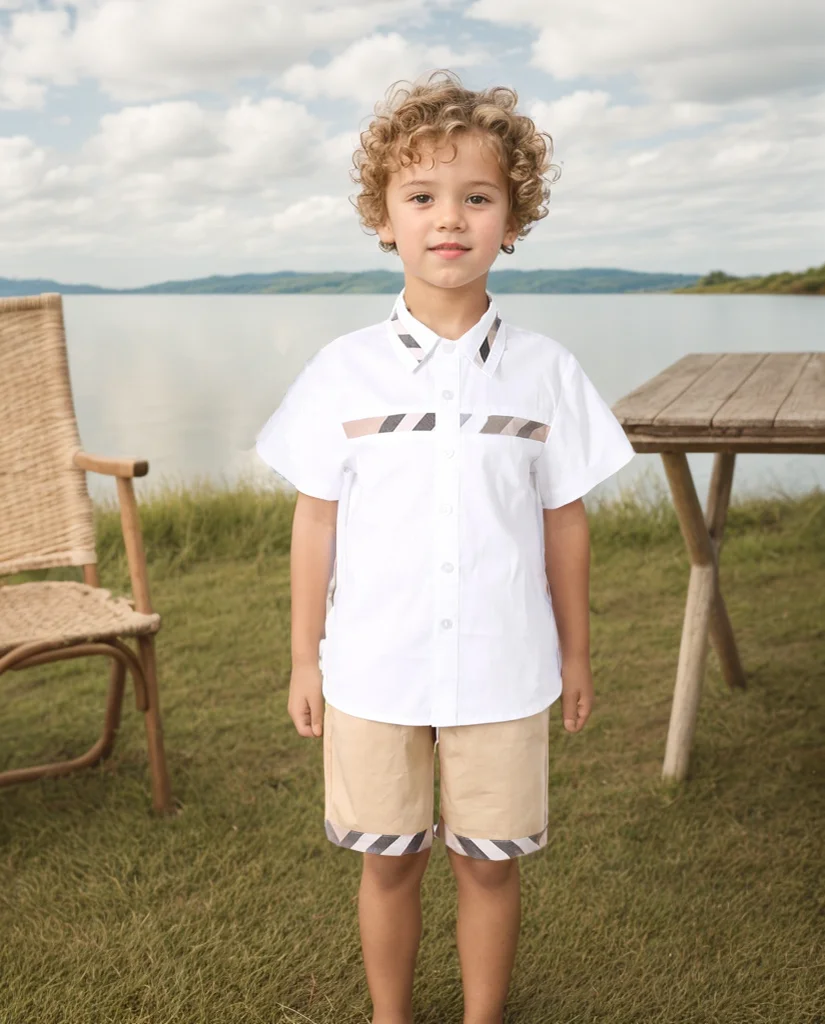 New  Summer Children Clothes Baby Boys Suit White Stripe shirt Tops + short Pants Boy 2Pcs Set Casual Outfits Kids Outfit 2-9Y