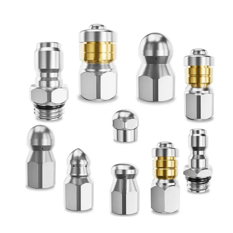Sewer Jet Nozzle Kit for Pressure Washer 1/4'' 1/8'' 3/8'' Drain Cleaning Nozzle for Drain Jetting Hose Rotating Button Nose
