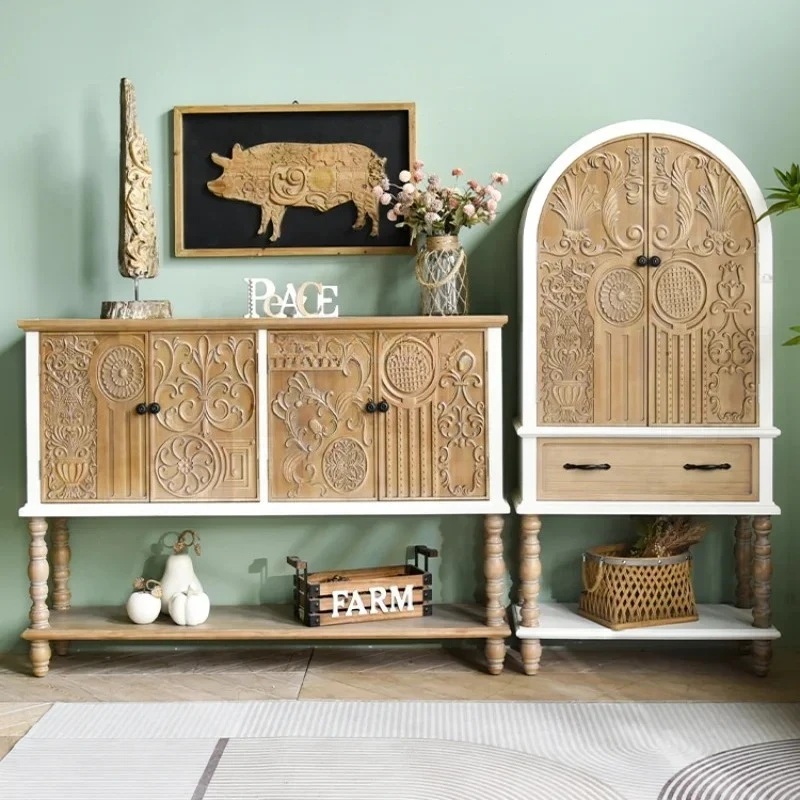 

American-Style Entrance Cabinet Solid Wood Foyer Hallway European Entry Lux French Sideboard Cabinet