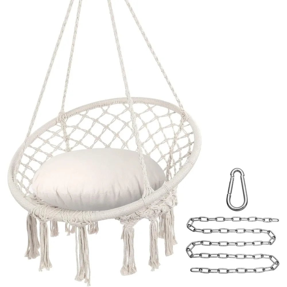 

Hammock Chair Macrame Swing Chair, Max 330 Lbs, Hanging Chair Cotton Rope Hammock Chair Swing for Indoor and Outdoor Use