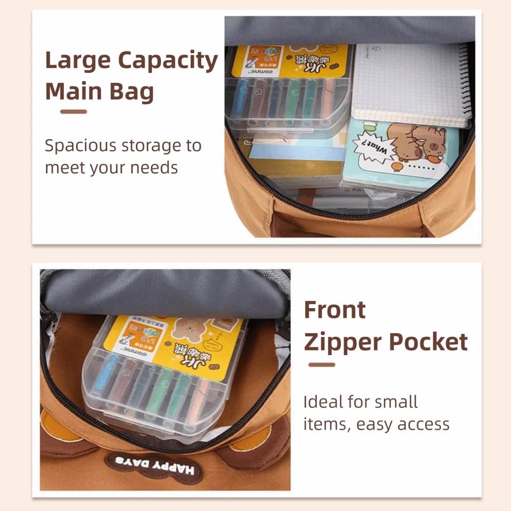 Cartoon Capybara Kindergarten Backpack Lightweight Multi-Pockets Children's Capybara Backpack Kawaii Adjustable Straps