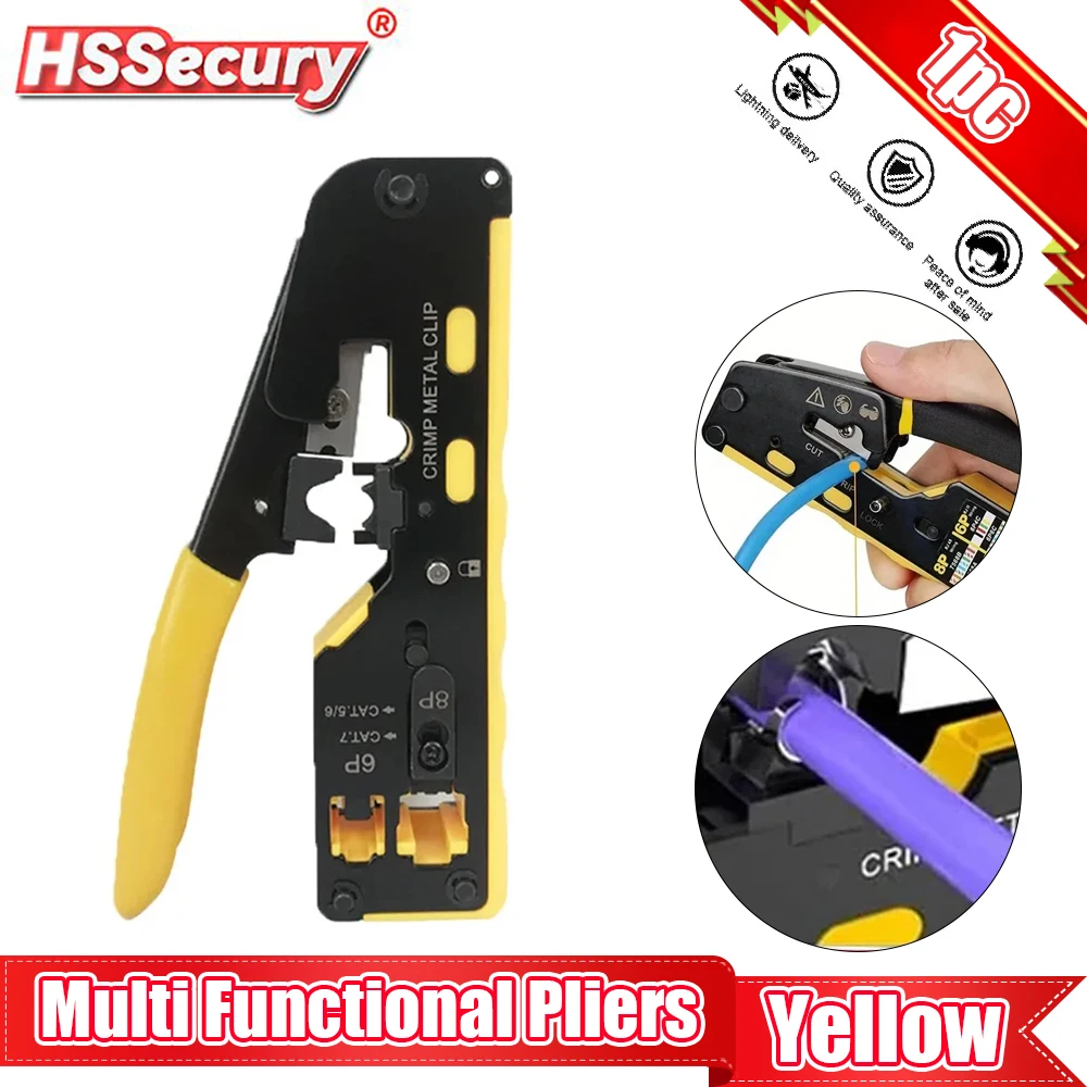 

Pass Through Crimp Tool Kit Multi Functional Crimping Pliers With Seven Type Of Through-Hole Network Cable Pliers Wire Stripper